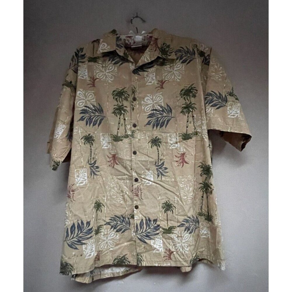 Vintage Go Barefoot Hawaiian Tradition Shirt XL Button Down Short Sleeve Brown